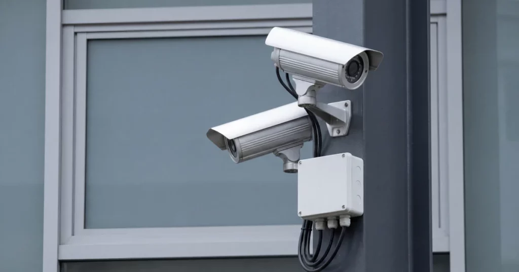 Camera on wall.